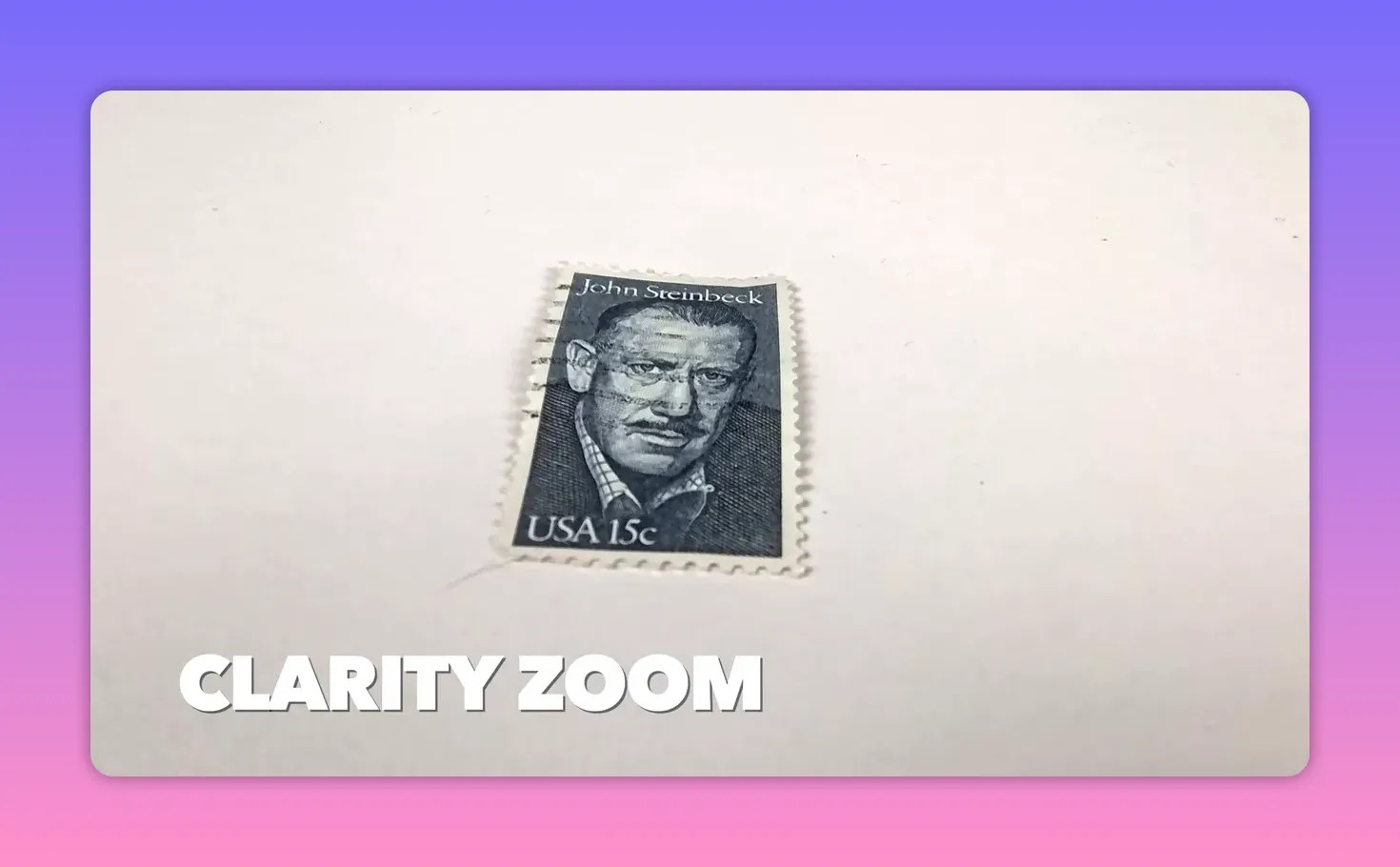 close-up of a vintage postage stamp using clarity zoom showing fine texture and perforations