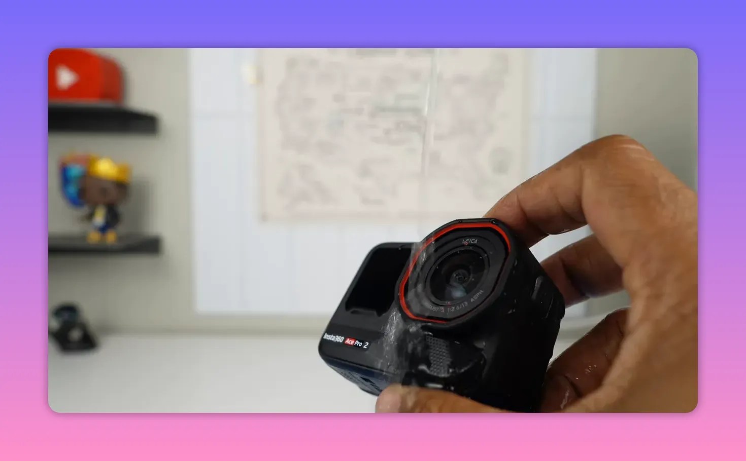 Insta360 Ace Pro 2 with Leica lens guard repelling water during a splash test